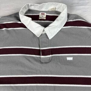 Y2K Vtg Levi's Men's Gray & Burgundy Striped Rugby Polo Shirt 2XL